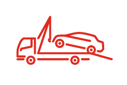 red icon of tow truck with sedan